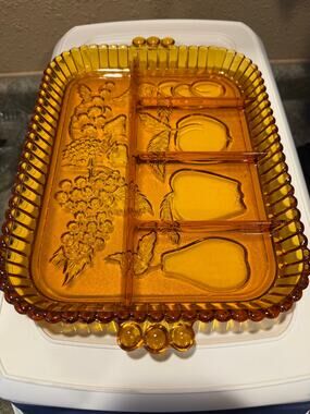 Vintage Indiana amber glass divided relish tray